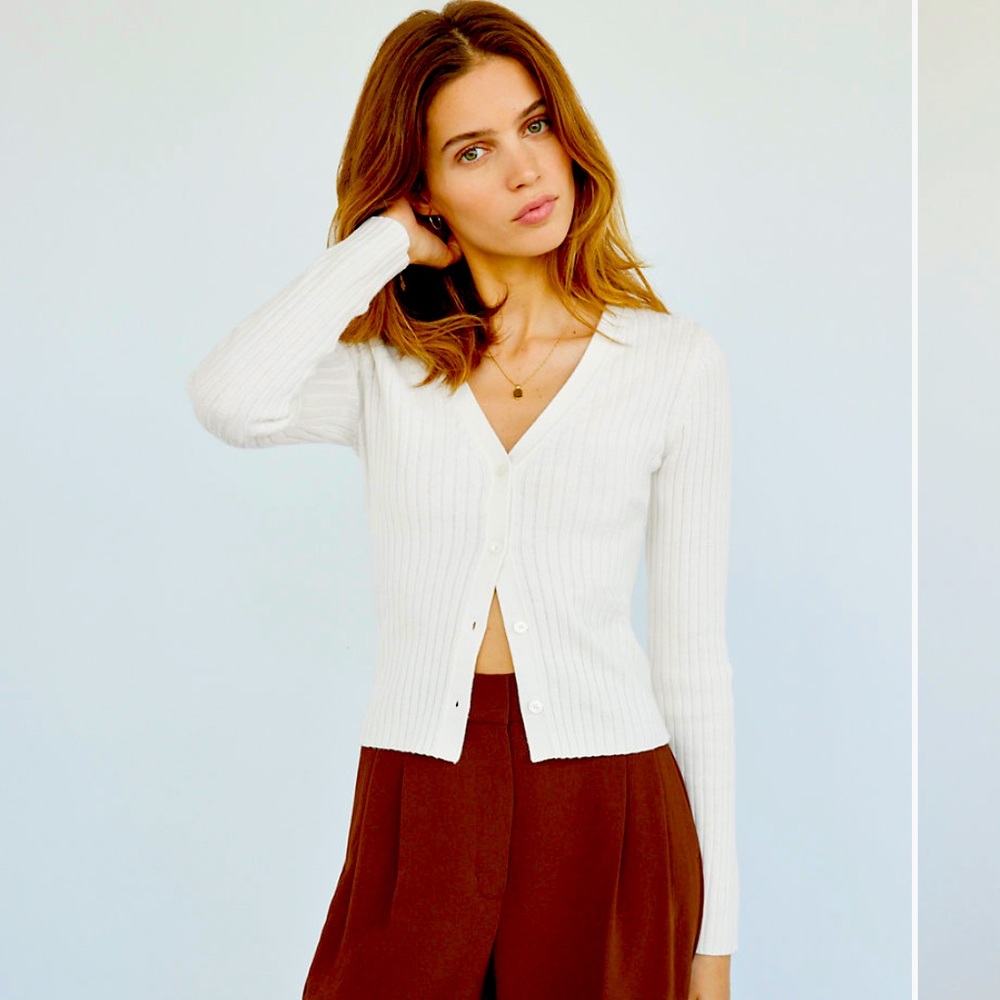 Aritzia Manila Cardigan Ribbed Merino Wool XS Ashy Rose Pink NWT
